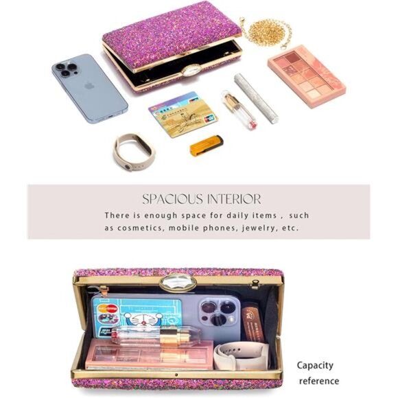 CARIEDO Sparkling Evening Clutch with Detachable Chain for Prom Wedding Party - Picture 4 of 7